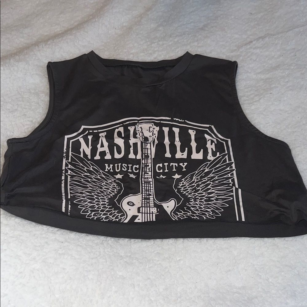 SHEIN Black Nashville Music City Crop Top